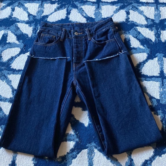 J. Galt small cotton dark denim raw hem high waisted jeans - Picture 6 of 15